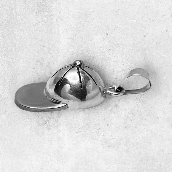 925 Mexico Sterling Silver Baseball Softball Sports Cap Hat LARGE Pendant - Picture 3 of 5